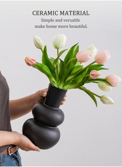 WinHolder Flower Vase Ceramic Vases for Decor, Flower Vase for Home Decor Living Room, Home, Office, Centerpiece,Table and Wedding Black  - Image 3