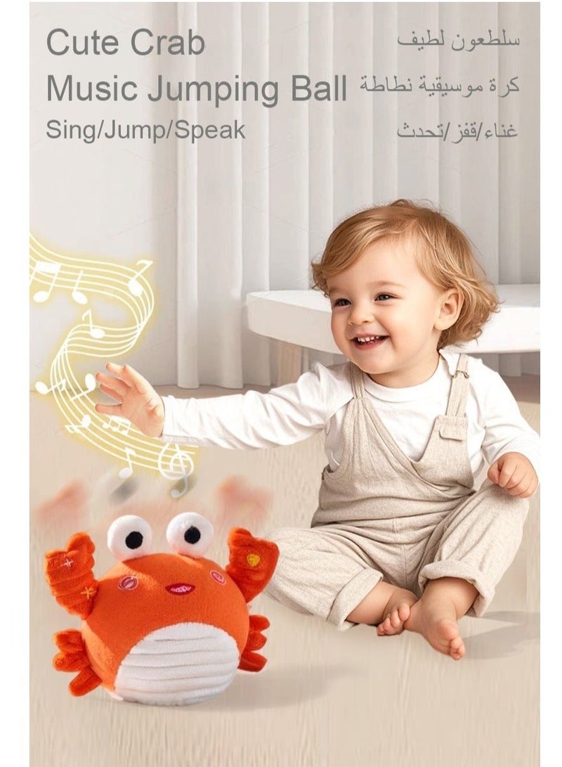 Jumping Singing Talking Crab Plush Toy, Baby Crawling Toy with Music & Voice, Interactive Learning Crawling Doll, Encourages Movement /Crawling/speaking for Infants & Kids 0-1 Year Old - Image 1