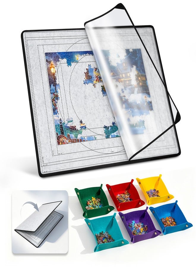 Becko US 2000-pc Foldable Puzzle Board with 6 Colorful Trays & TPU Cover, Portable & Lightweight Puzzle Table, Felt Mat with Auxiliary Lines for Storage, for 2000 1500 1000 Pieces Puzzles (Light Gray) - Image 1