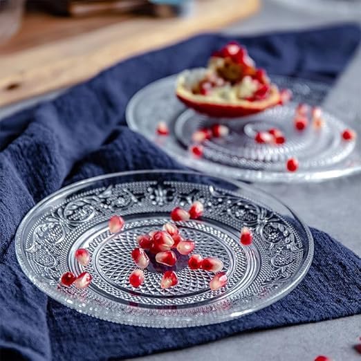 ROSEFINCH Glass Dinner Plates Glass Fruit Serving PlateCrystal Decoration Serving TraySnack PlateAppetizer PlatesSalad Plates 7 Inch Plate Set of 6 - Image 2