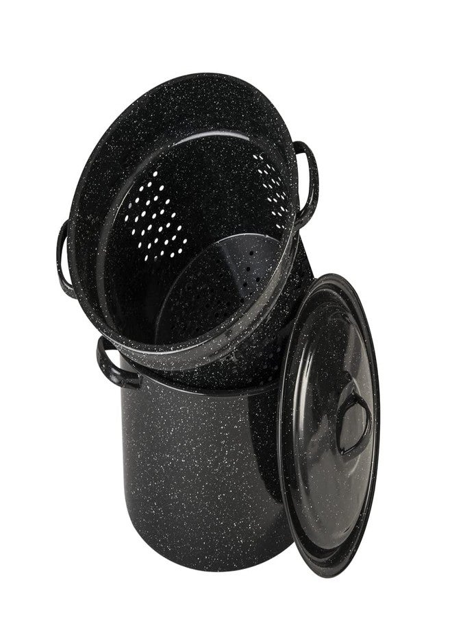 Granite Ware 7.5 Qt 3 Piece Multiuse Pasta Pot Set, Strainer Pot with lid. (Speckled Black) Seafood, Soups, Sauce, Large Capacity. Easy to Clean. Dishwasher Safe. - Image 1