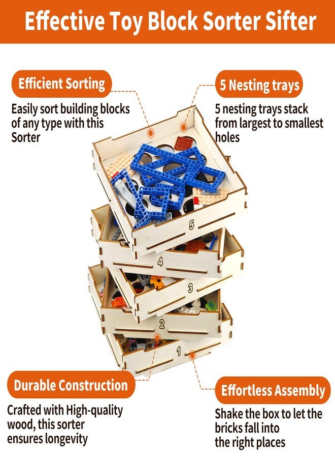 WSBXBB 6 Tray Sorter Sifter Box Used for Lego, Storage Sorter Brick Box for Lego Blocks, Gift for LegoLover, Gift for Teens and Adults, 5 Different Size Sorter Perfect for LegoBlocks - Image 3