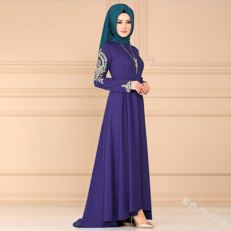 Yiduoduo Style Dress With Embroidery, Elegant Gown With Irregular Hem Pp1024 Muslim Style - Image 1