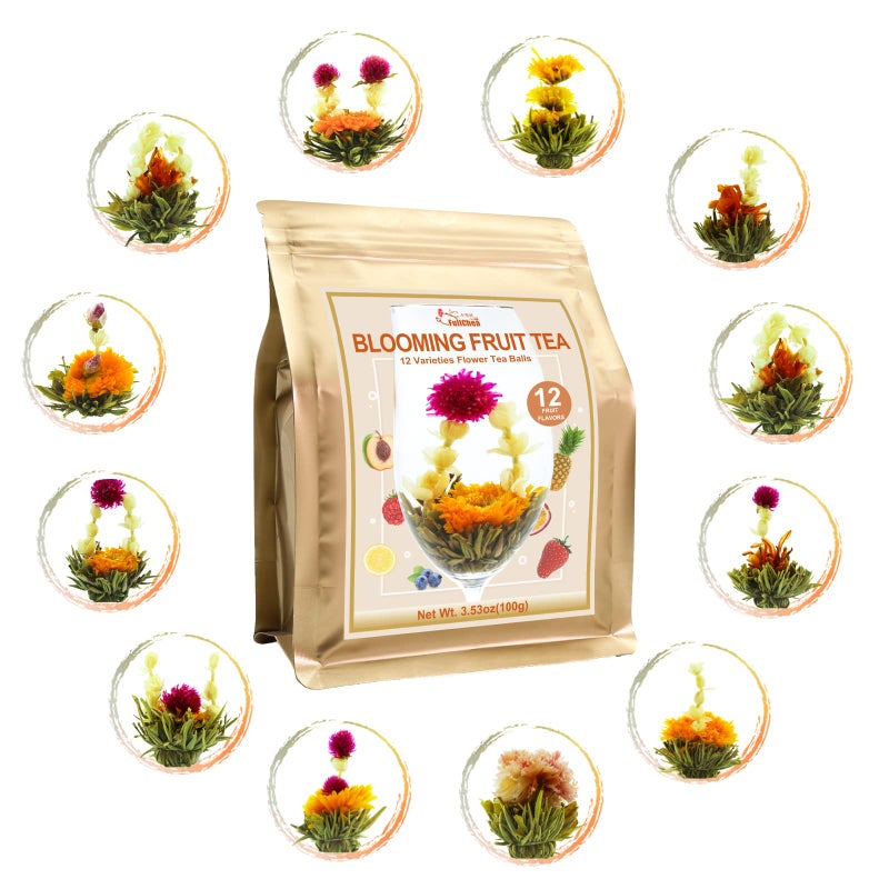 FullChea - Blooming Flowering Tea, 12 Unique Varieties - Flowering Tea in 12 Delicious Fruit Flavors - Gift For Tealovers, Christmas, Anniversary, Valentine, Birthday - Image 1
