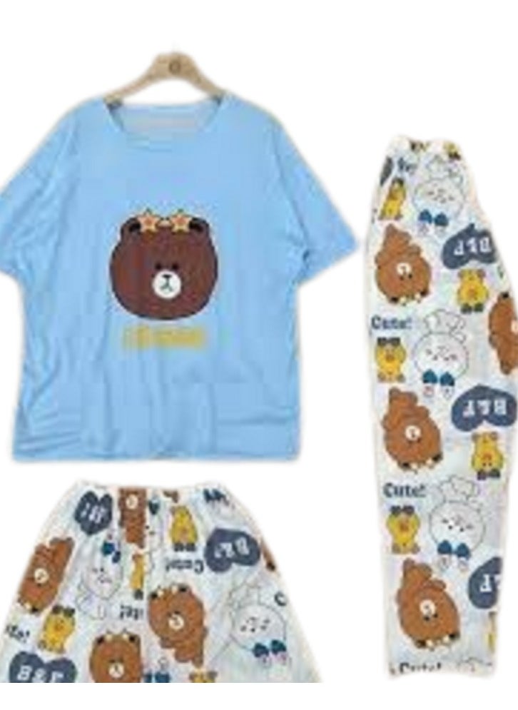 Generic Pajama Set with Cartoon Print Maxi Pants Hot Shorts and for Women  - Image 3
