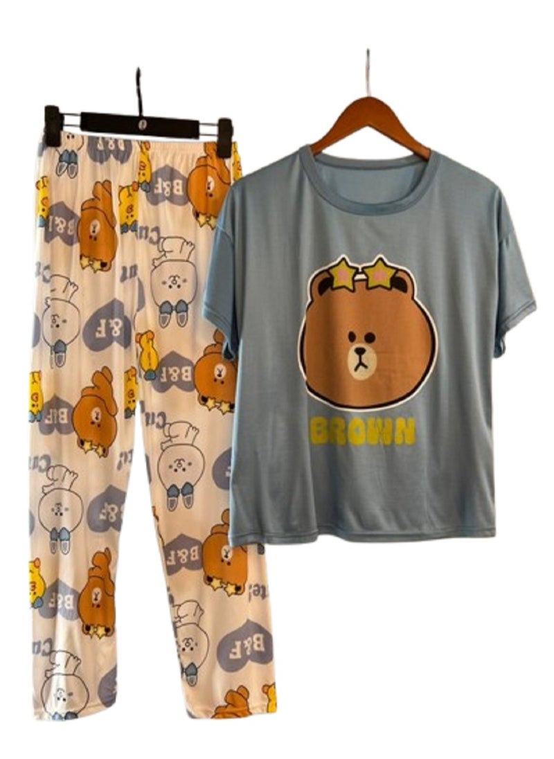Generic Pajama Set with Cartoon Print Maxi Pants Hot Shorts and for Women  - Image 2