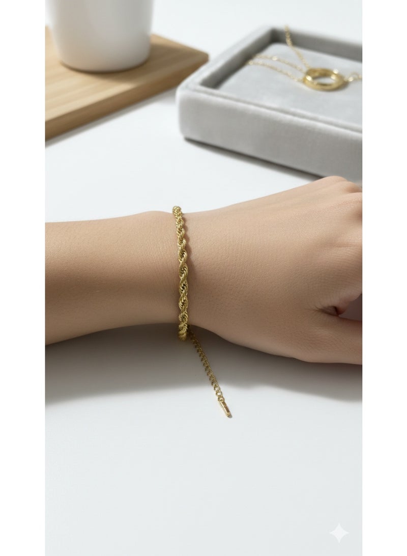 High-Quality Gold Tone Stainless Steel Classic Rope Bangle with Secure Clasp - Image 3