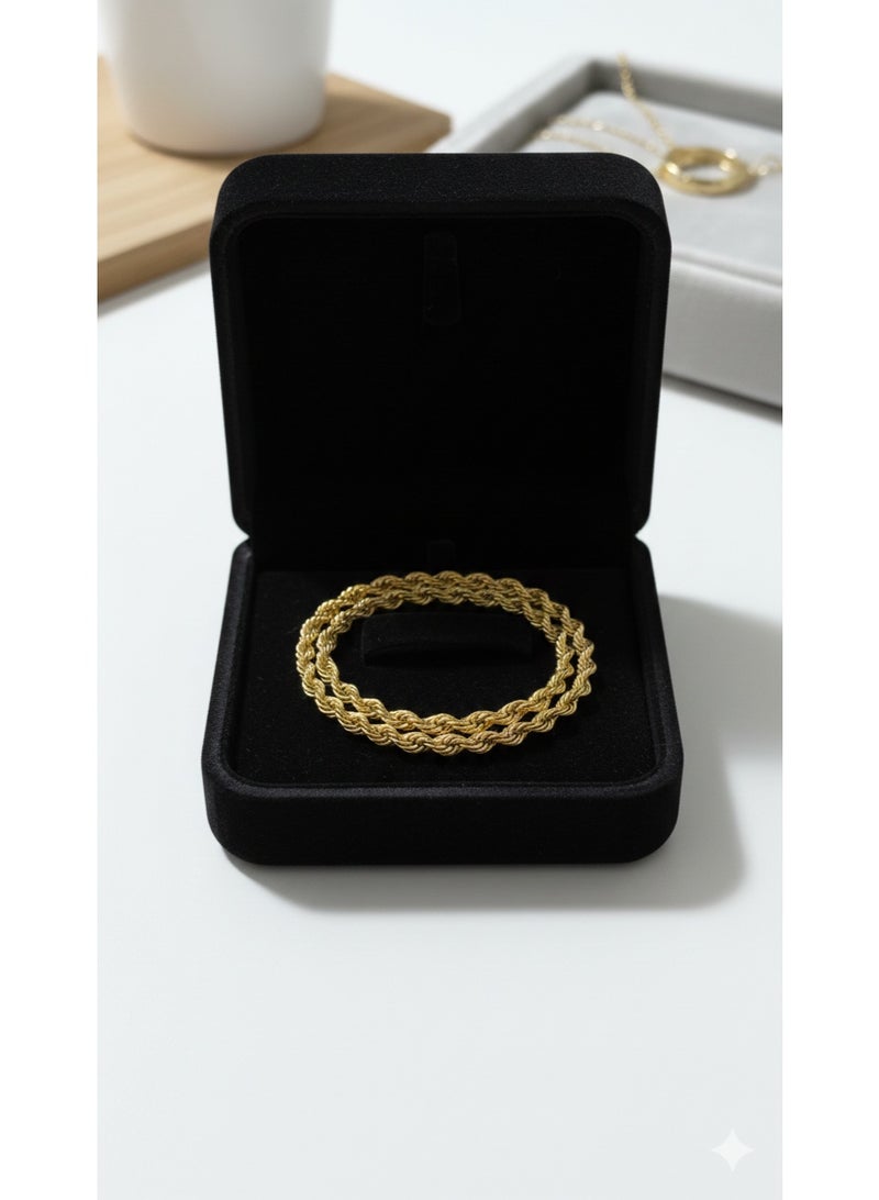 High-Quality Gold Tone Stainless Steel Classic Rope Bangle with Secure Clasp - Image 1