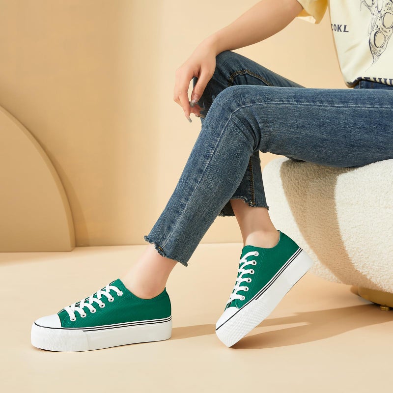 hash bubbie Platform Sneakers for Women White Platform Shoes Low Top Tennis Shoes Non Slip Black Fashion Canvas Sneakers(Dark Green.US7) - Image 3