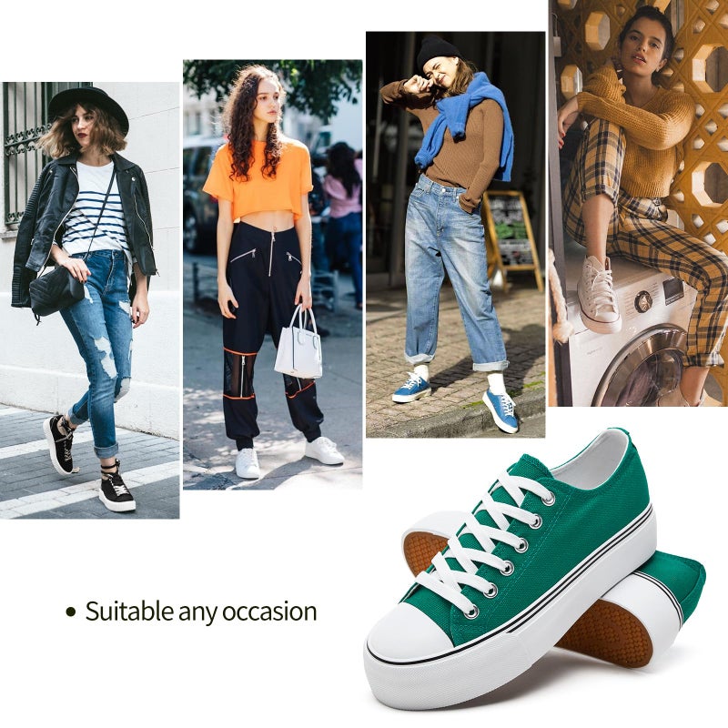 hash bubbie Platform Sneakers for Women White Platform Shoes Low Top Tennis Shoes Non Slip Black Fashion Canvas Sneakers(Dark Green.US7) - Image 5