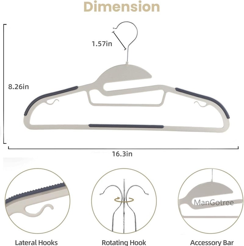 ManGotree 10-Pack Ultra-Thin Non-Slip Plastic Hangers with 360° Rotating Hook - Cream & Blue - Image 2