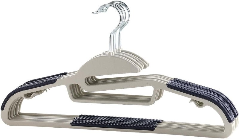 ManGotree 10-Pack Ultra-Thin Non-Slip Plastic Hangers with 360° Rotating Hook - Cream & Blue - Image 1