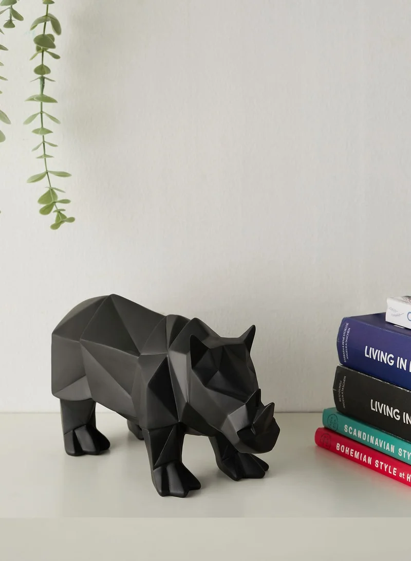 present time Matte Black Rhino Origami Statue