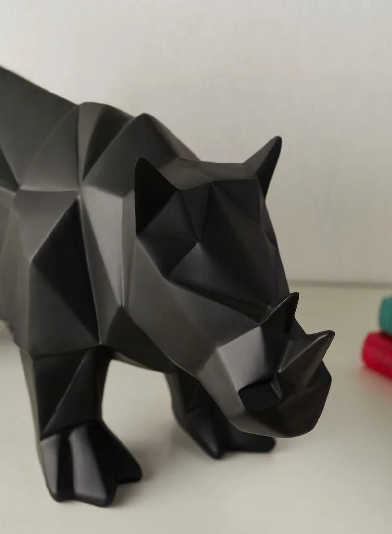 present time Matte Black Rhino Origami Statue