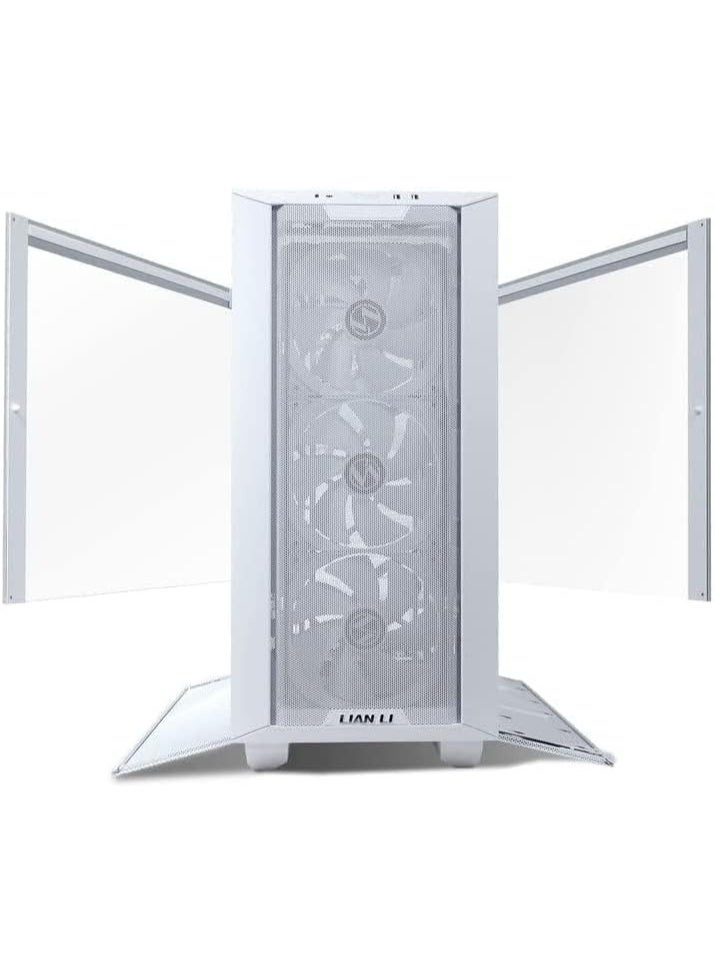 ليان لي علبة كمبيوتر LANCOOL III-W بيضاء متوسطة الحجم، ألواح زجاجية مقسّاة مزدوجة المفصلات، شبكة تهوية عالية التدفق، 4 مراوح PWM مقاس 140 مم مضمنة، تدعم لوحات E-ATX / ATX / mATX / ITX، جاهزة لتركيب مشعات تبريد حتى 420 مم، منافذ USB-C أمامية | LANCOOL 3-W أبيض - Image 5