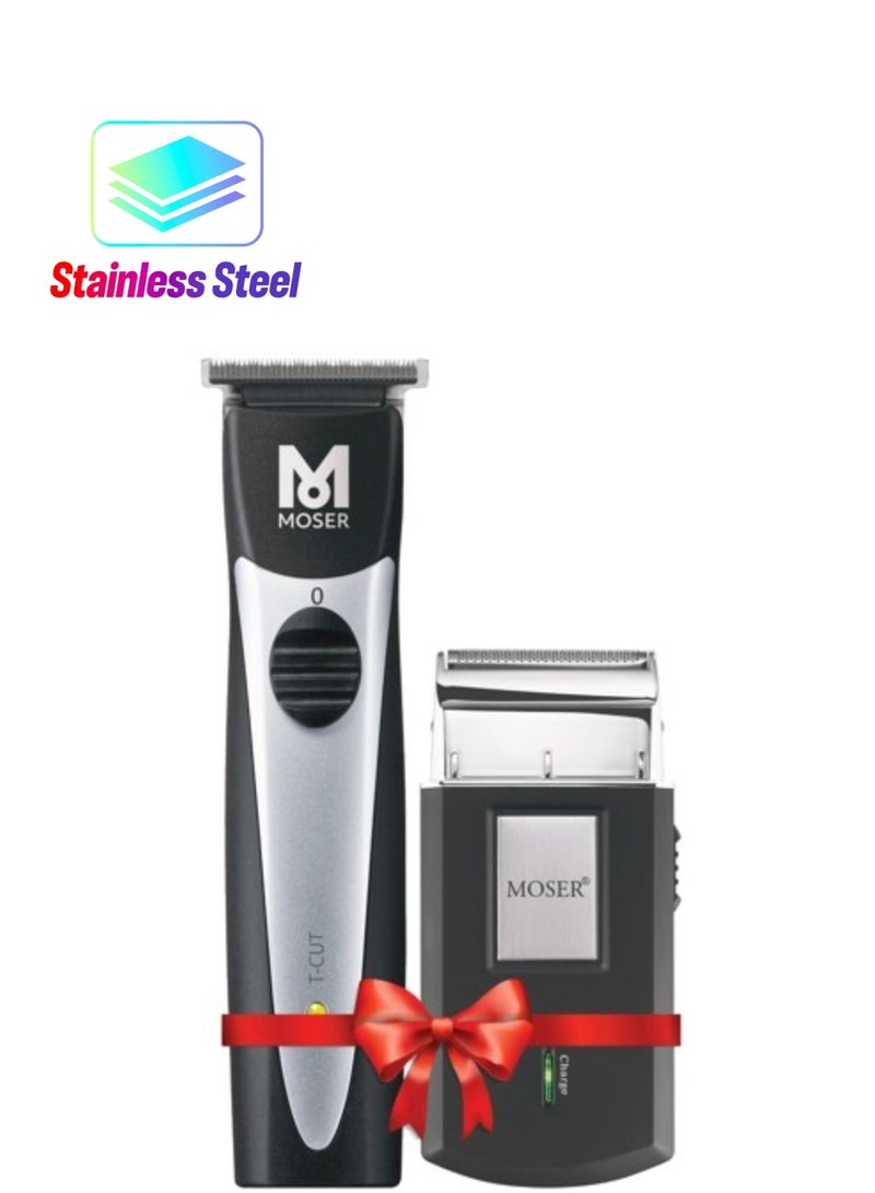 MOSER Duo Kit: T-Cut Beard Trimmer And Mobile Shaver (Made In Germany) | Professional Cordless Trimmer For Men | Rechargeable Shaver | High Precision Blade | Ultra-Close Cut | 1591-0170 + 3615-0052B Black - Image 1