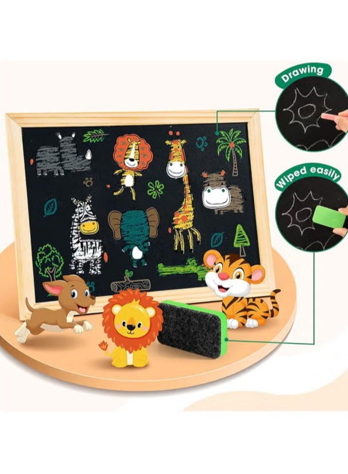 Generic More than 100 pieces of magnetic wooden jigsaw with whiteboard stand, double-sided educational toys for children and girls aged 3 years and above, Cool Joy, multi-color - Image 2