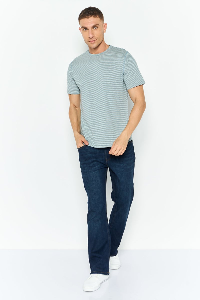 Project Essentials Men Crew Neck Short Sleeve Stripe T Shirt, Blue - Image 2