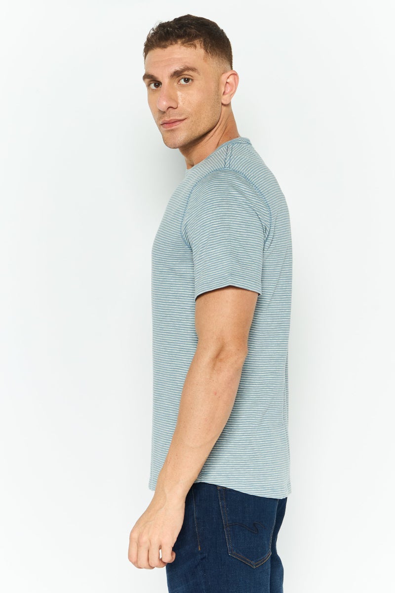 Project Essentials Men Crew Neck Short Sleeve Stripe T Shirt, Blue - Image 4