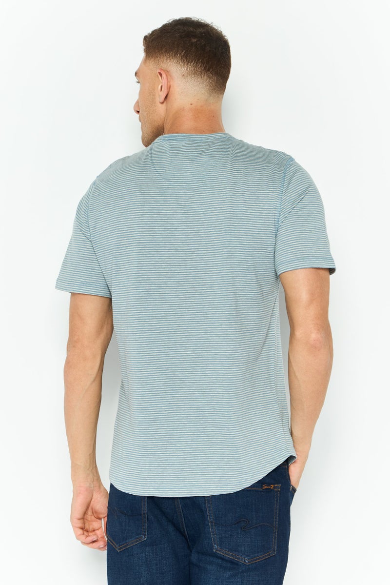 Project Essentials Men Crew Neck Short Sleeve Stripe T Shirt, Blue - Image 3