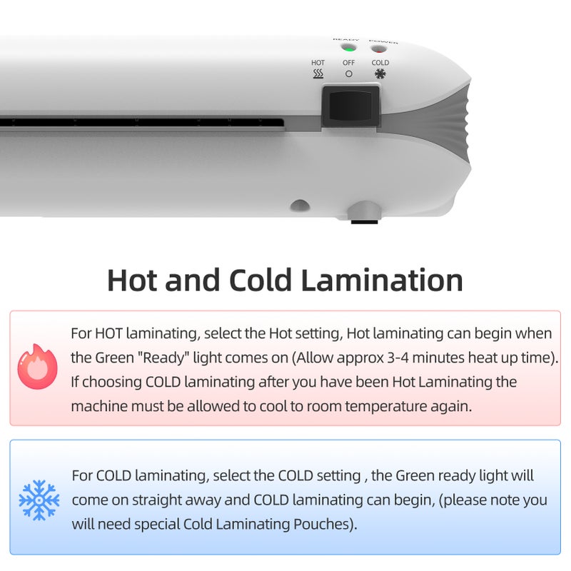 A4 Laminating Machine 9 inches Thermal Laminator Machine Desktop Hot and Cold Lamination 2 Roller System 230mm Entry Width Quick Warm-up  Suitable for A4/A5/A6 Laminating Pouches for Home Office - Image 4