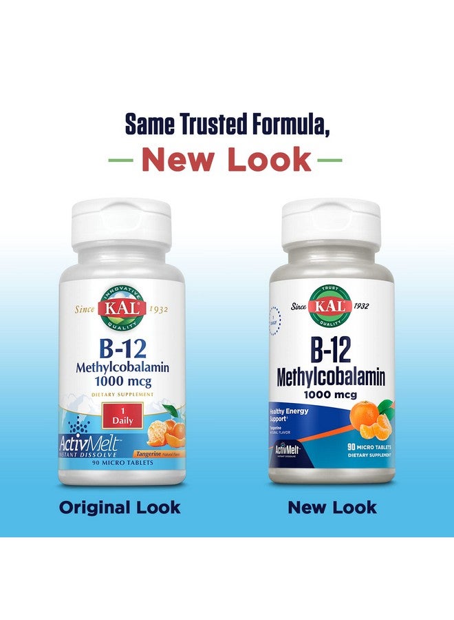 KAL Vitamin B12 Methylcobalamin 1000mcg, Healthy Energy, Metabolism, Nerve & Red Blood Cell Support,* Fast Dissolve ActivMelt, Optimal Absorption, Natural Tangerine Flavor, 90 Servings, 90 Micro Tabs - Image 2
