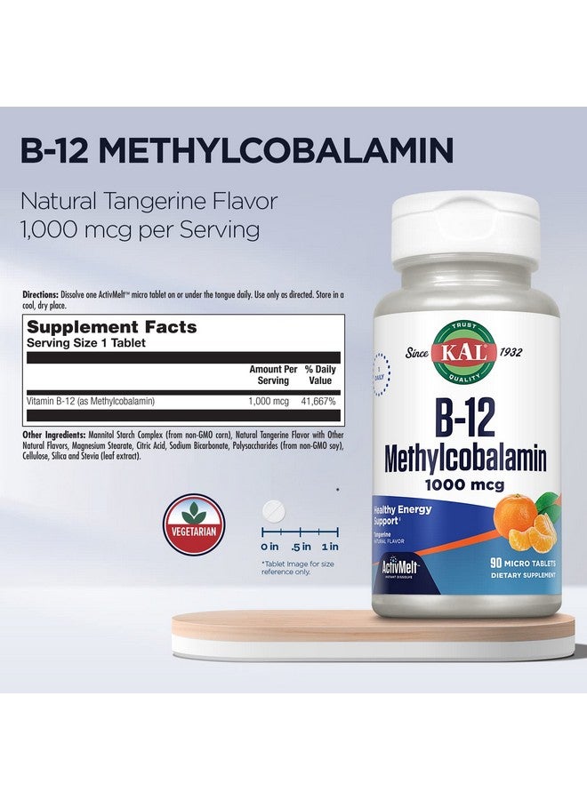 KAL Vitamin B12 Methylcobalamin 1000mcg, Healthy Energy, Metabolism, Nerve & Red Blood Cell Support,* Fast Dissolve ActivMelt, Optimal Absorption, Natural Tangerine Flavor, 90 Servings, 90 Micro Tabs - Image 3