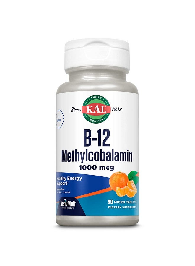 KAL Vitamin B12 Methylcobalamin 1000mcg, Healthy Energy, Metabolism, Nerve & Red Blood Cell Support,* Fast Dissolve ActivMelt, Optimal Absorption, Natural Tangerine Flavor, 90 Servings, 90 Micro Tabs