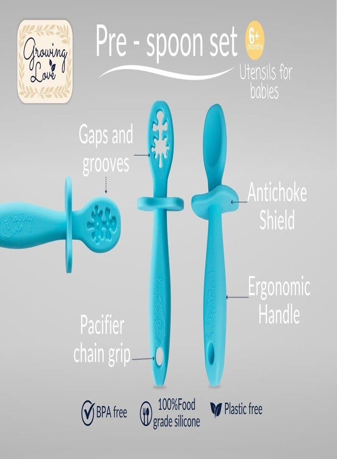 Growing Love Baby Spoons Set, Self Feeding 6 months, Pre-Spoon, Toddler spoon, Baby utensils, training spoon, cuchara bebe, blw, 100% silicone, Anti choke shield - Image 3