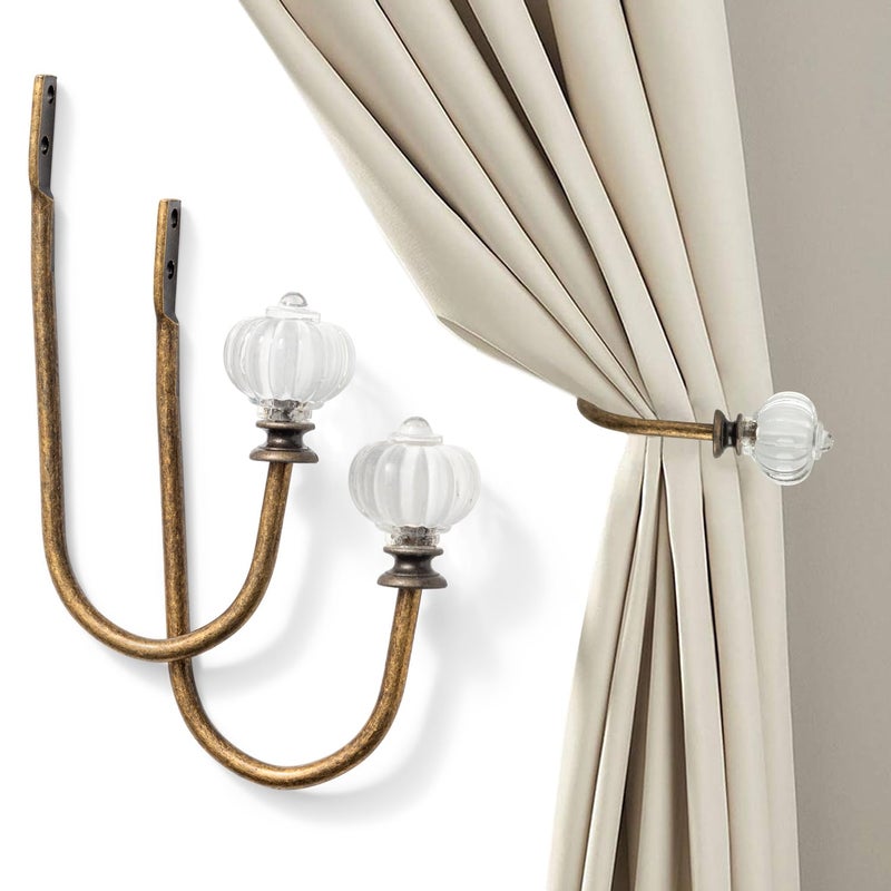 SIXZOONM Vintage Curtain Holdbacks 2Pcs - Pumpkin Shaped, Metal Curtain Side Holders for Wall, Small Drapes Pull Backs Hook, Window Drapery Tie Backs Wall Mounted, Curtain Hardware Accessories - Image 1