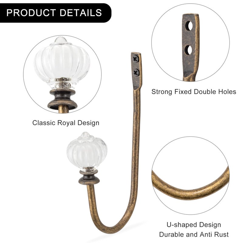 SIXZOONM Vintage Curtain Holdbacks 2Pcs - Pumpkin Shaped, Metal Curtain Side Holders for Wall, Small Drapes Pull Backs Hook, Window Drapery Tie Backs Wall Mounted, Curtain Hardware Accessories - Image 3