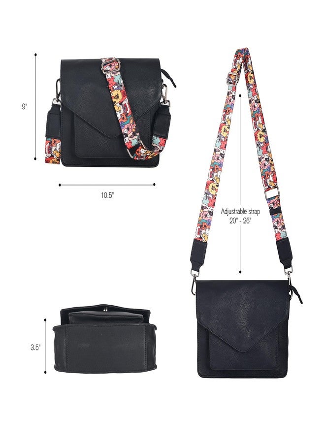 Ozora Leather Flapover Crossbody Handbag Purse for Women with Adjustable Strap & Overflap Snap Closure Tote/Bag, Black Ndm W3, Medium - Image 4