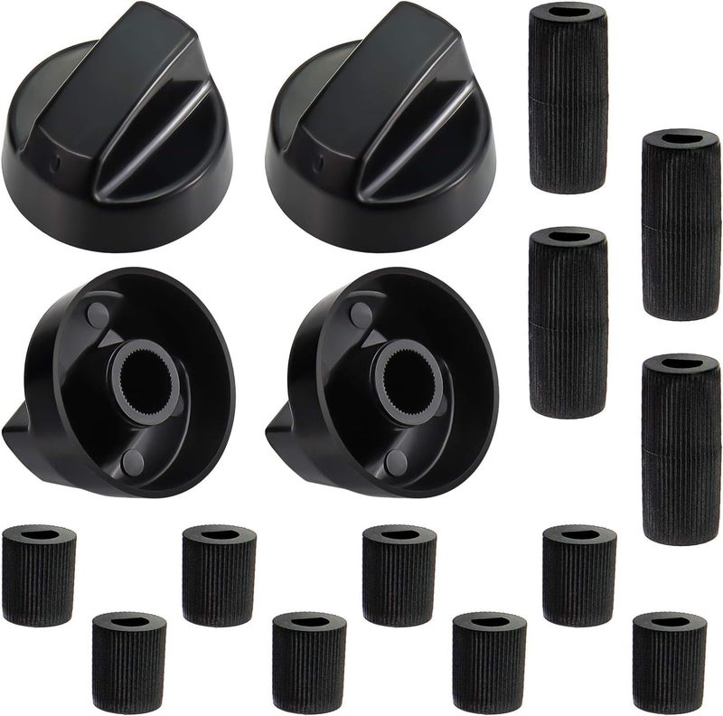 Blutoget 4 Pack Black Universal Control Knobs with 12 Adapters - Compatible for Oven Stove Range - Universal Stove Knobs - Wide Range of Availability - Image 1