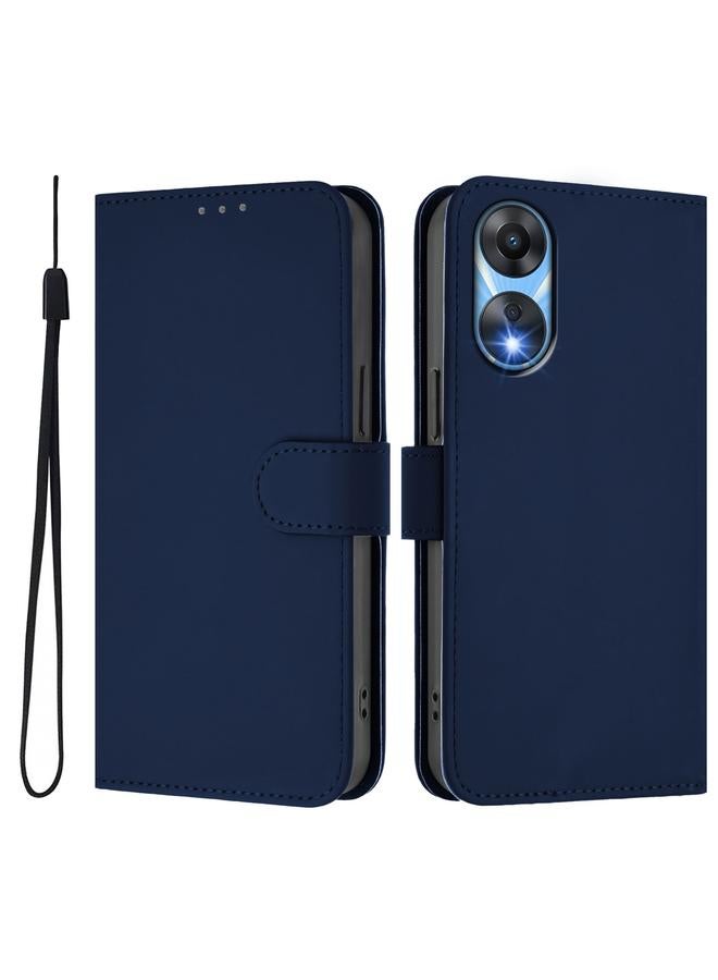 S-TOP Case For OPPO A78 5G Global Skin Feel Solid Color Leather Phone Case with Lanyard - Image 2