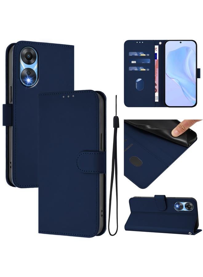 S-TOP Case For OPPO A78 5G Global Skin Feel Solid Color Leather Phone Case with Lanyard - Image 1