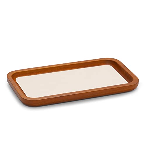 Oirlv Solid Wood Jewelry Display Tray Small Jewelry Tray Rings Earrings Bracelets Necklace Holder Organizer (Rectangle, Creamy-white) - Image 1