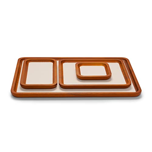 Oirlv Solid Wood Jewelry Display Tray Small Jewelry Tray Rings Earrings Bracelets Necklace Holder Organizer (Rectangle, Creamy-white) - Image 2