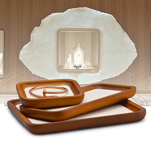 Oirlv Solid Wood Jewelry Display Tray Small Jewelry Tray Rings Earrings Bracelets Necklace Holder Organizer (Rectangle, Creamy-white) - Image 5
