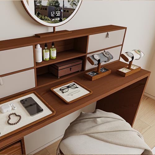 Oirlv Solid Wood Jewelry Display Tray Small Jewelry Tray Rings Earrings Bracelets Necklace Holder Organizer (Rectangle, Creamy-white) - Image 4