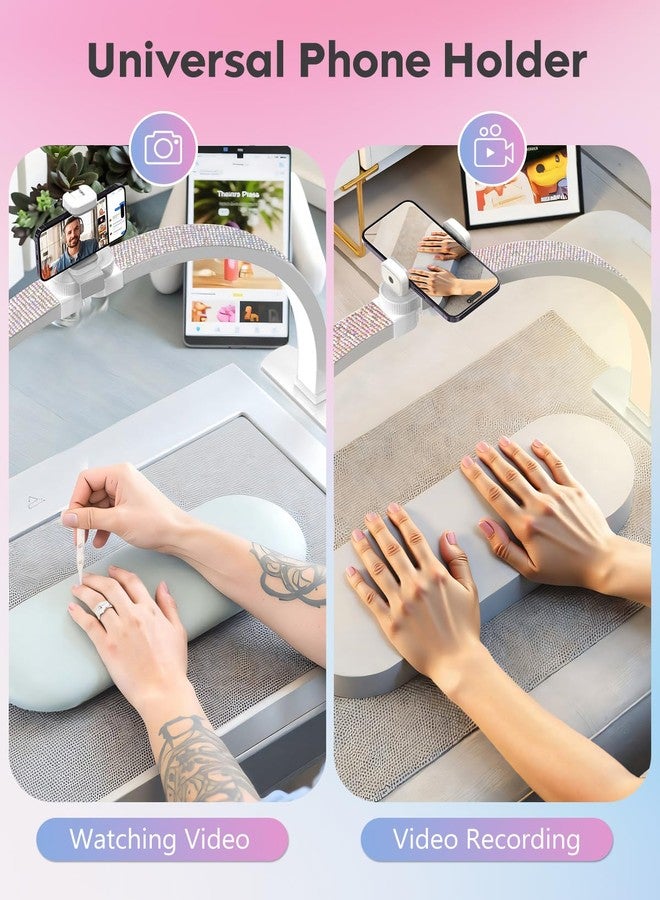 UBeesize Nail Light for Desk, Foldable Half Moon Light for Nails Desks with Phone Holder, 29in Desk Lamp for Nail Tech/Beauty/Eyelashes/Tattoos/Crafts/Salon, Dimmable Arch Light with Crystal Diamond - Image 5