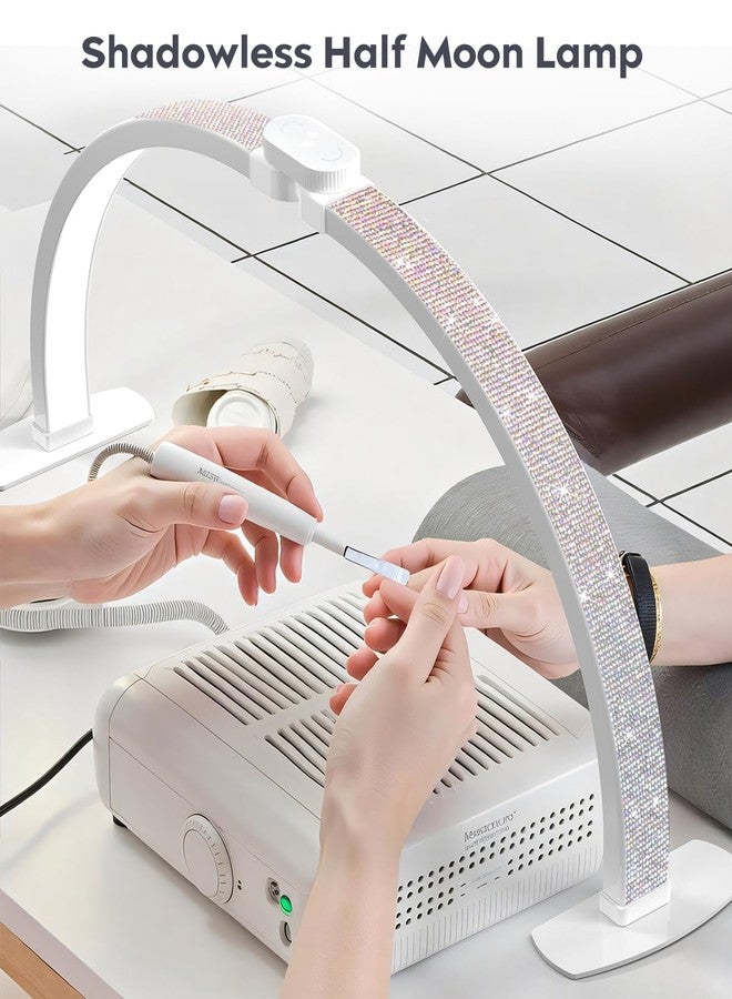 UBeesize Nail Light for Desk, Foldable Half Moon Light for Nails Desks with Phone Holder, 29in Desk Lamp for Nail Tech/Beauty/Eyelashes/Tattoos/Crafts/Salon, Dimmable Arch Light with Crystal Diamond - Image 2