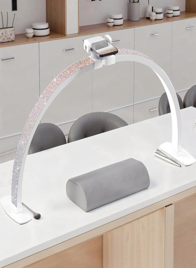 UBeesize Nail Light for Desk, Foldable Half Moon Light for Nails Desks with Phone Holder, 29in Desk Lamp for Nail Tech/Beauty/Eyelashes/Tattoos/Crafts/Salon, Dimmable Arch Light with Crystal Diamond - Image 1