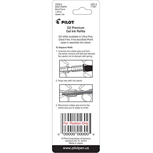 Pilot, G2 Gel Ink Refills, Bold Point 1 mm, Green, Pack of 2 - Image 2