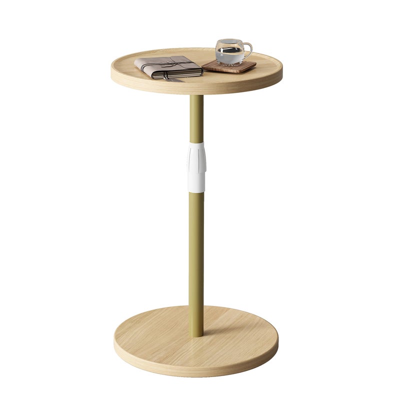 IRCPEN Adjustable End Table, Small Round Side Table, Drink Table for Small Spaces, Pedestal Nightstand for Living Room, Bedroom, Sofa Couch, Natural ET-010YW - Image 1