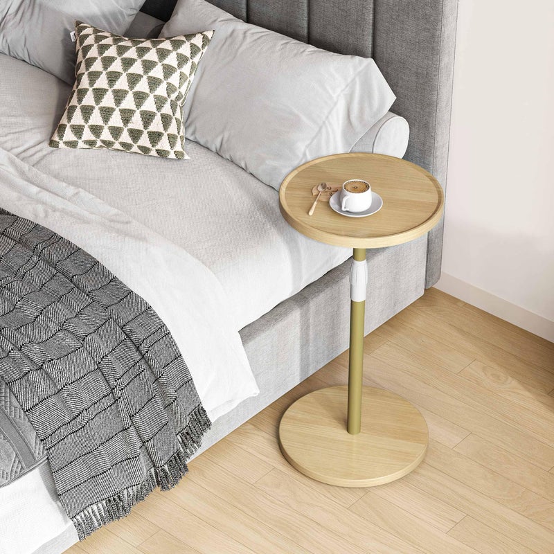 IRCPEN Adjustable End Table, Small Round Side Table, Drink Table for Small Spaces, Pedestal Nightstand for Living Room, Bedroom, Sofa Couch, Natural ET-010YW - Image 4