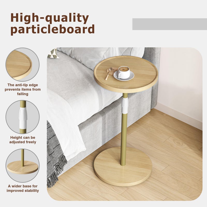 IRCPEN Adjustable End Table, Small Round Side Table, Drink Table for Small Spaces, Pedestal Nightstand for Living Room, Bedroom, Sofa Couch, Natural ET-010YW - Image 5