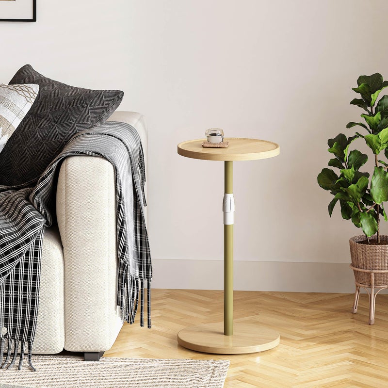 IRCPEN Adjustable End Table, Small Round Side Table, Drink Table for Small Spaces, Pedestal Nightstand for Living Room, Bedroom, Sofa Couch, Natural ET-010YW - Image 2