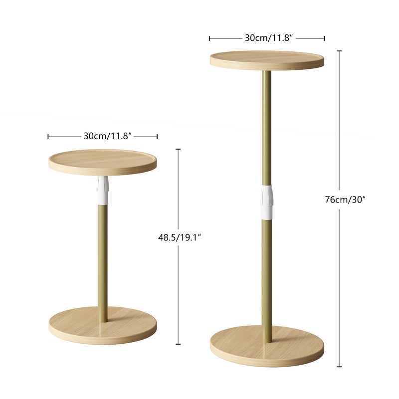 IRCPEN Adjustable End Table, Small Round Side Table, Drink Table for Small Spaces, Pedestal Nightstand for Living Room, Bedroom, Sofa Couch, Natural ET-010YW - Image 3