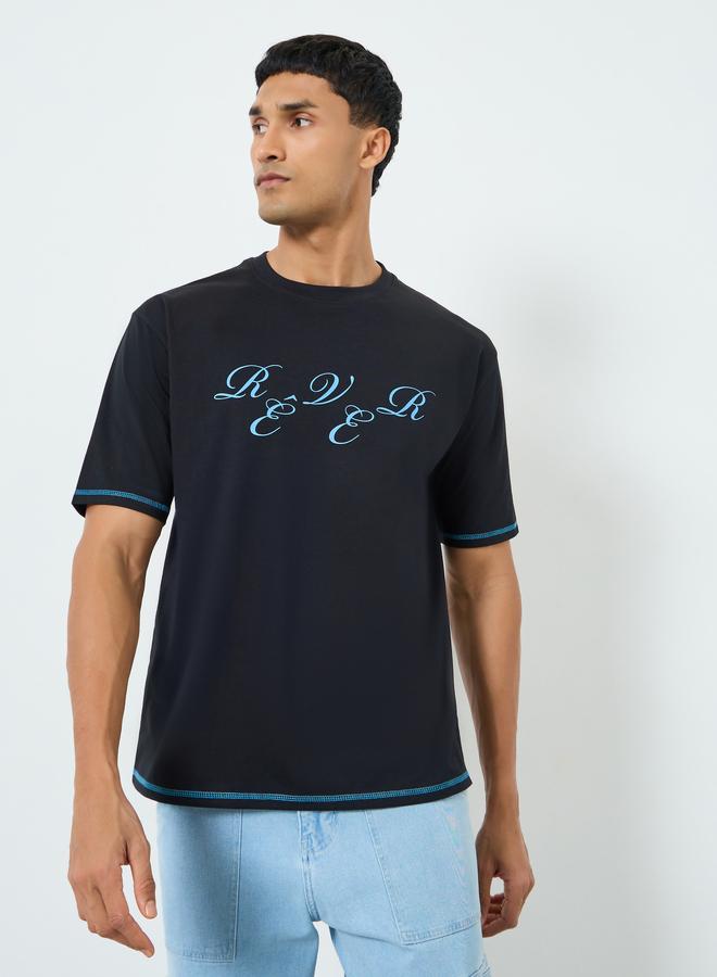 Styli Men Black Oversized Graphic Print T-Shirt - Image 1