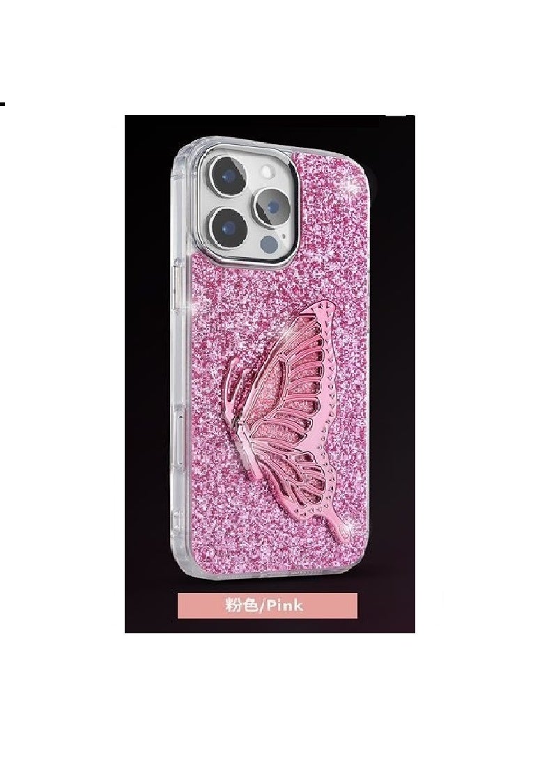 JSJM حافظة فراشة لامعة مع حامل لـ IPHONE 11 PRO MAX (تصميم- 141) [لون وردي] - Image 3